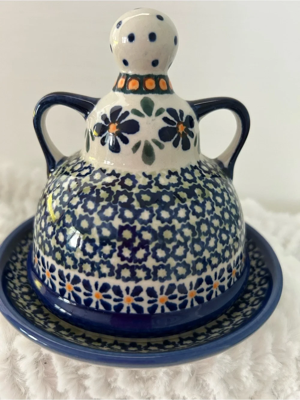 Polish Ceramic Small Cheese/Butter Lady Hand Painted